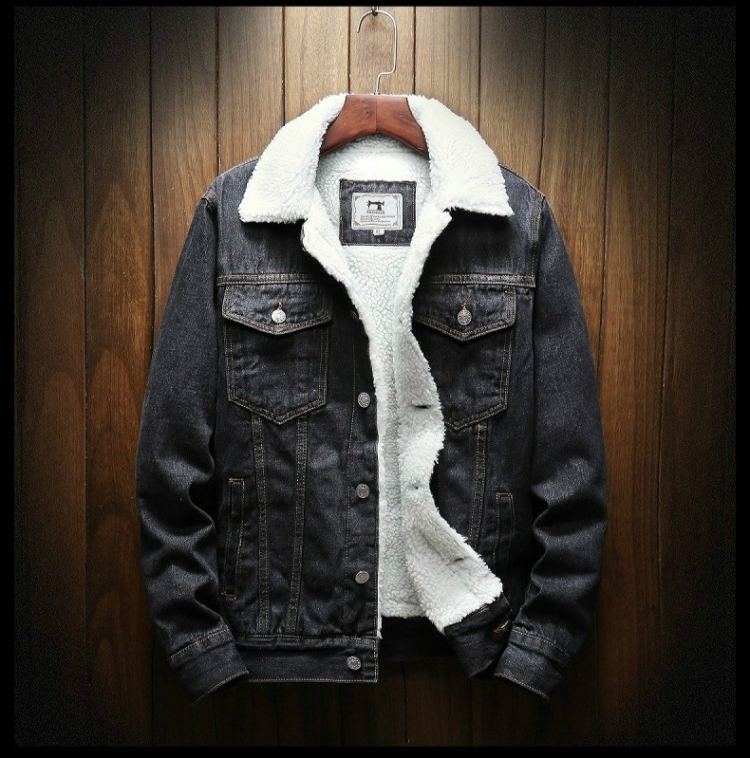 Men Winter Wool Liner Jean Jackets Outerwear Warm Denim Coats, Size:XL(Black)