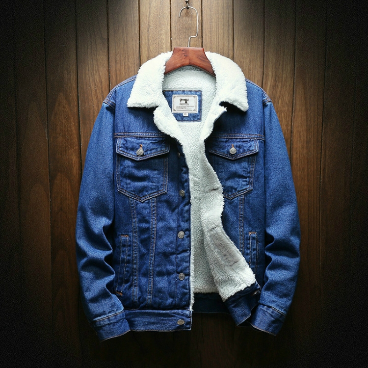 Men Winter Wool Liner Jean Jackets Outerwear Warm Denim Coats, Size:XL(Blue)