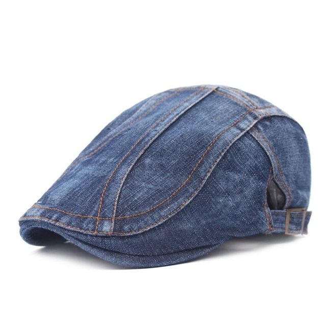 Men / Women Stitching Washed Denim Beret, Size:Adjustable(Dark Blue)