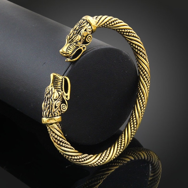 Men Wristband Cuff Dragon-Head Viking Bracelet Jewelry Fashion Accessories(Antique Gold Plated)