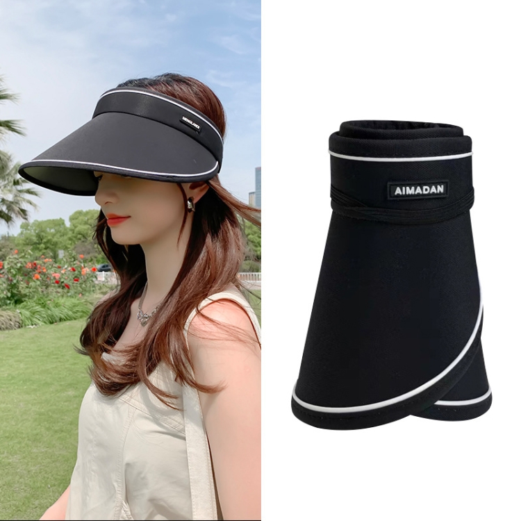 MENGLANDI Summer Outdoor Riding Anti-ultraviolet Sunshade Empty Top Hat, Size: Adjustable(D-206 Black Rollable)
