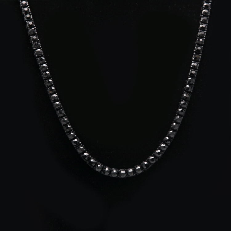 Mens Hip Hop Punk 1 Row Crystal Inlaid Alloy Necklace Chain, Size: 20 inch (Black)