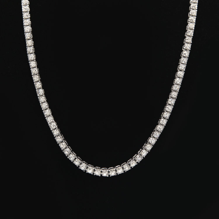 Mens Hip Hop Punk Single Row Crystal Inlaid Alloy Chain Necklace, Size: 24 inch(White)