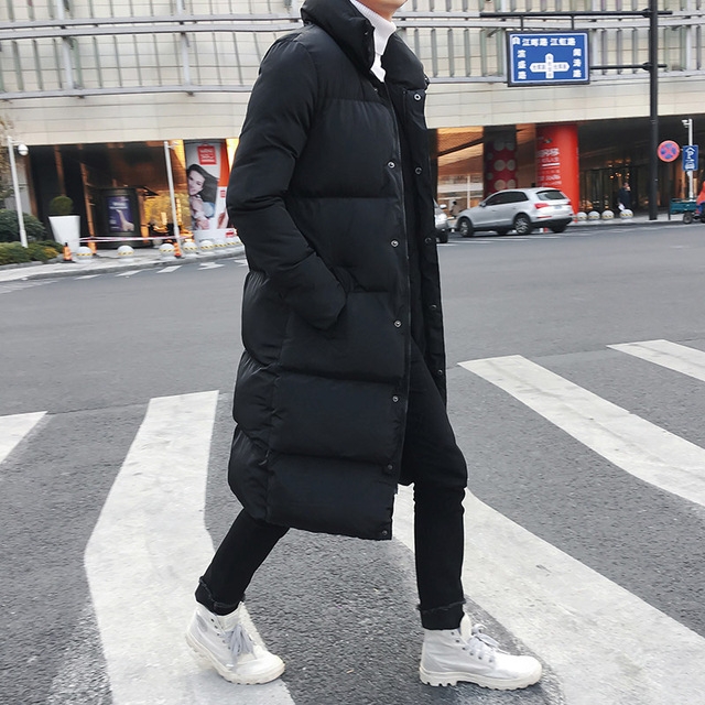 Mens Long Down Jacket Coat Winter Parkas Thick Warm Slim Fit Male Overcoat, Size:XXL(Black)