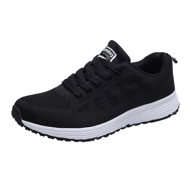 Mesh Breathable Flat Sneakers Running Shoes Casual Shoes for Women, Size:36(Black)