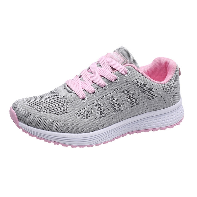 Mesh Breathable Flat Sneakers Running Shoes Casual Shoes for Women, Size:36(Gray Pink)