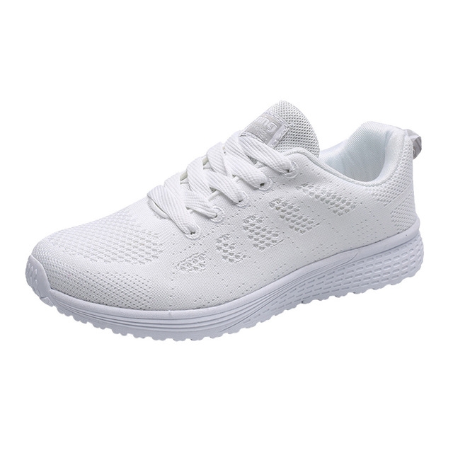 Mesh Breathable Flat Sneakers Running Shoes Casual Shoes for Women, Size:39(White)