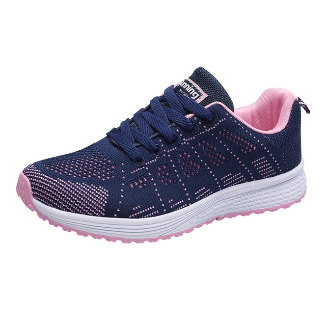 Mesh Breathable Flat Sneakers Running Shoes Casual Shoes for Women, Size:40(Blue Pink)