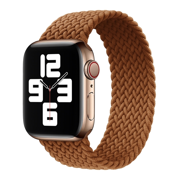 Metal Head Braided Nylon Solid Color Watch Band For Apple Watch Series 9&8&7 41mm / SE 3&SE 2&6&SE&5&4 40mm / 3&2&1 38mm, Size:S 135mm(Coffee)