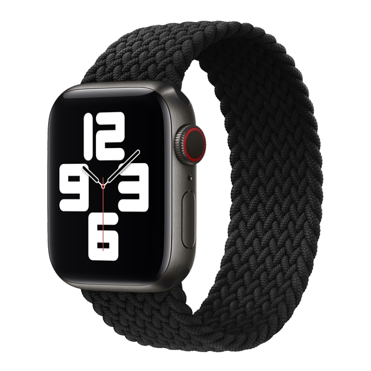Metal Head Braided Nylon Solid Color Watch Band For Apple Watch Series 9&8&7 41mm / SE 3&SE 2&6&SE&5&4 40mm / 3&2&1 38mm, Size:XS 128mm(Black)