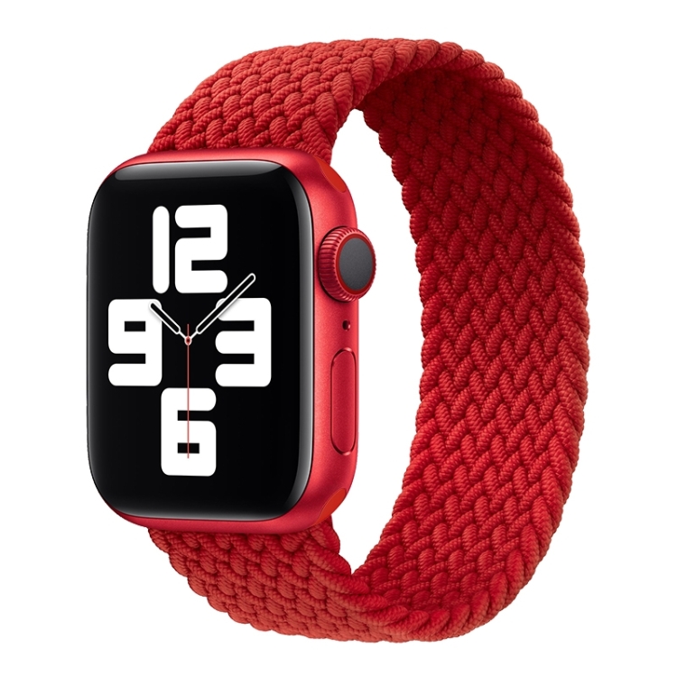 Metal Head Braided Nylon Solid Color Watch Band For Apple Watch Series 9&8&7 41mm / SE 3&SE 2&6&SE&5&4 40mm / 3&2&1 38mm, Size:XS 128mm(Red)