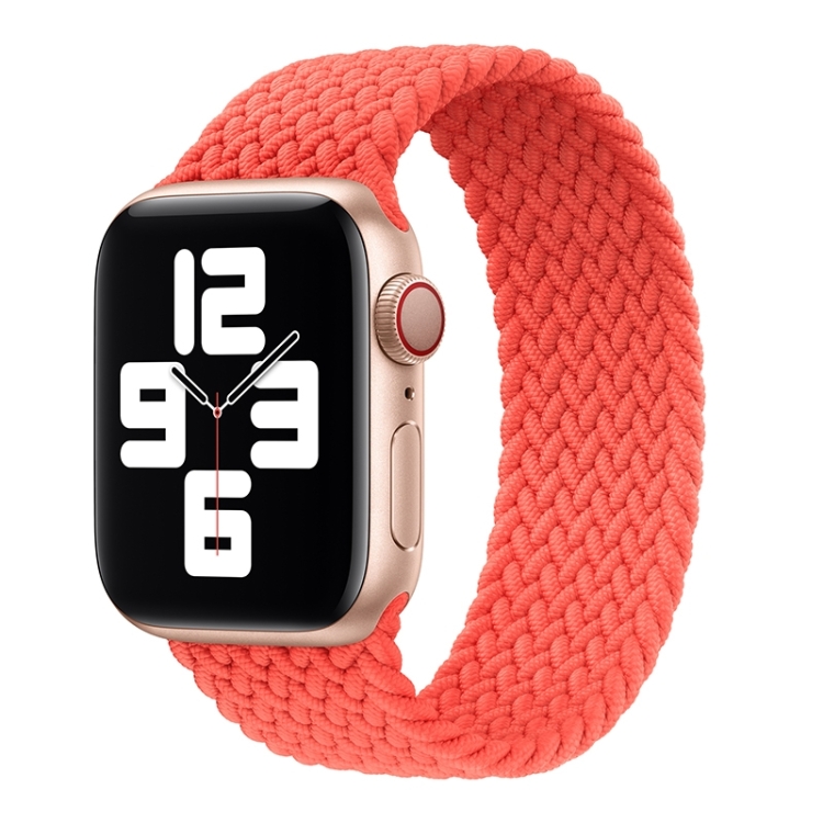 Metal Head Braided Nylon Solid Color Watch Band For Apple Watch Ultra 49mm&Watch Ultra 2 49mm / Series 9&8&7 45mm / SE 3&SE 2&6&SE&5&4 44mm / 3&2&1 42mm, Size:L 165mm(Bright Orange)