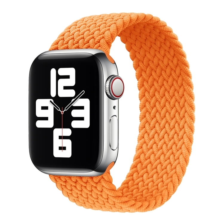 Metal Head Braided Nylon Solid Color Watch Band For Apple Watch Ultra 49mm&Watch Ultra 2 49mm / Series 9&8&7 45mm / SE 3&SE 2&6&SE&5&4 44mm / 3&2&1 42mm, Size:L 165mm(Orange)