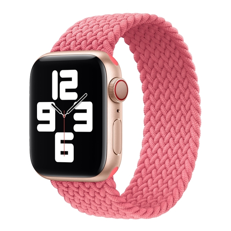 Metal Head Braided Nylon Solid Color Watch Band For Apple Watch Ultra 49mm&Watch Ultra 2 49mm / Series 9&8&7 45mm / SE 3&SE 2&6&SE&5&4 44mm / 3&2&1 42mm, Size:L 165mm(Pink)