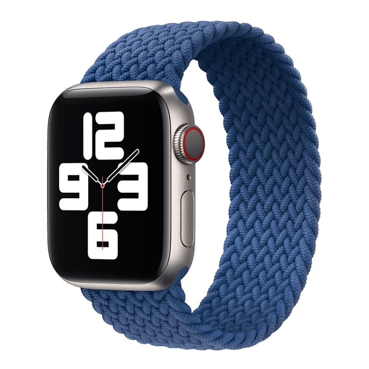 Metal Head Braided Nylon Solid Color Watch Band For Apple Watch Ultra 49mm&Watch Ultra 2 49mm / Series 9&8&7 45mm / SE 3&SE 2&6&SE&5&4 44mm / 3&2&1 42mm, Size:M 155mm(Cold Sea Blue)