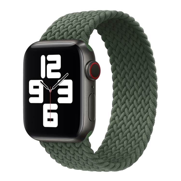 Metal Head Braided Nylon Solid Color Watch Band For Apple Watch Ultra 49mm&Watch Ultra 2 49mm / Series 9&8&7 45mm / SE 3&SE 2&6&SE&5&4 44mm / 3&2&1 42mm, Size:M 155mm(Dark Olive Green)