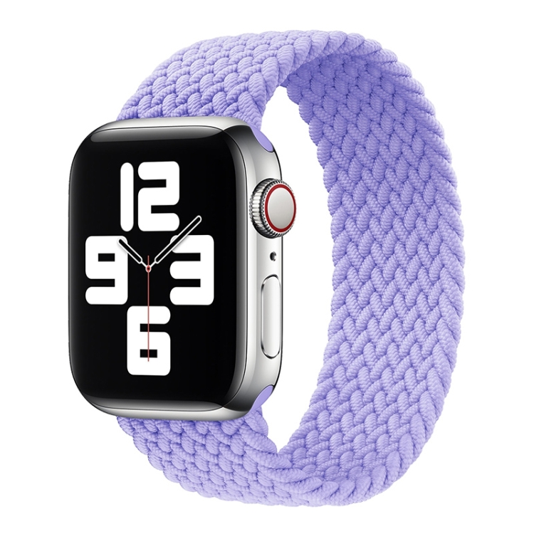 Metal Head Braided Nylon Solid Color Watch Band For Apple Watch Ultra 49mm&Watch Ultra 2 49mm / Series 9&8&7 45mm / SE 3&SE 2&6&SE&5&4 44mm / 3&2&1 42mm, Size:S 145mm(Light Purple)