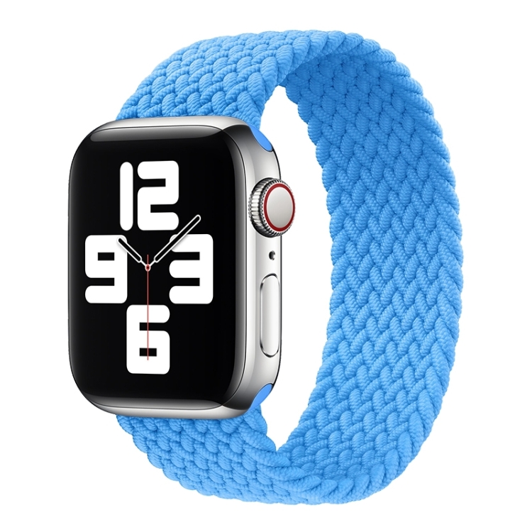 Metal Head Braided Nylon Solid Color Watch Band For Apple Watch Ultra 49mm&Watch Ultra 2 49mm / Series 9&8&7 45mm / SE 3&SE 2&6&SE&5&4 44mm / 3&2&1 42mm, Size:XS 135mm(Sky Blue)