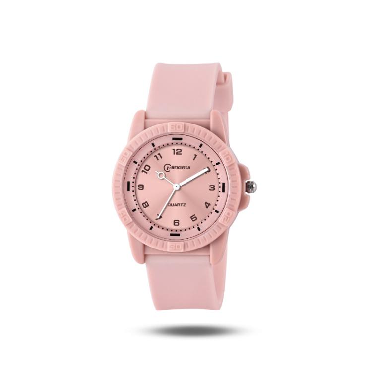 MINGRUI Quartz Watch for Boys Girls Students 30M Waterproof Minimalist Analog Wrist Watch with Soft Silicone Strap(Light Pink)