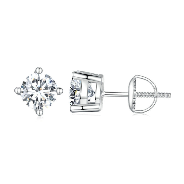 MSE003 S925 Sterling Silver Platinum-plated Four-claw Earrings, Size: XL