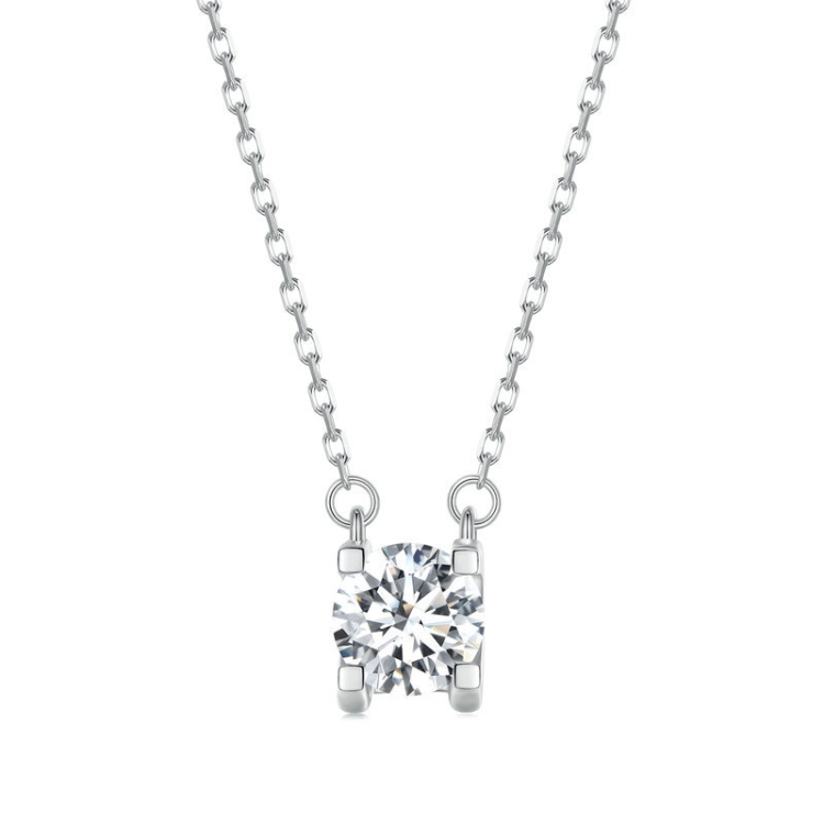 MSN005 Sterling Silver S925 Sparkling Moissanite Pendant White Gold Plated Necklace