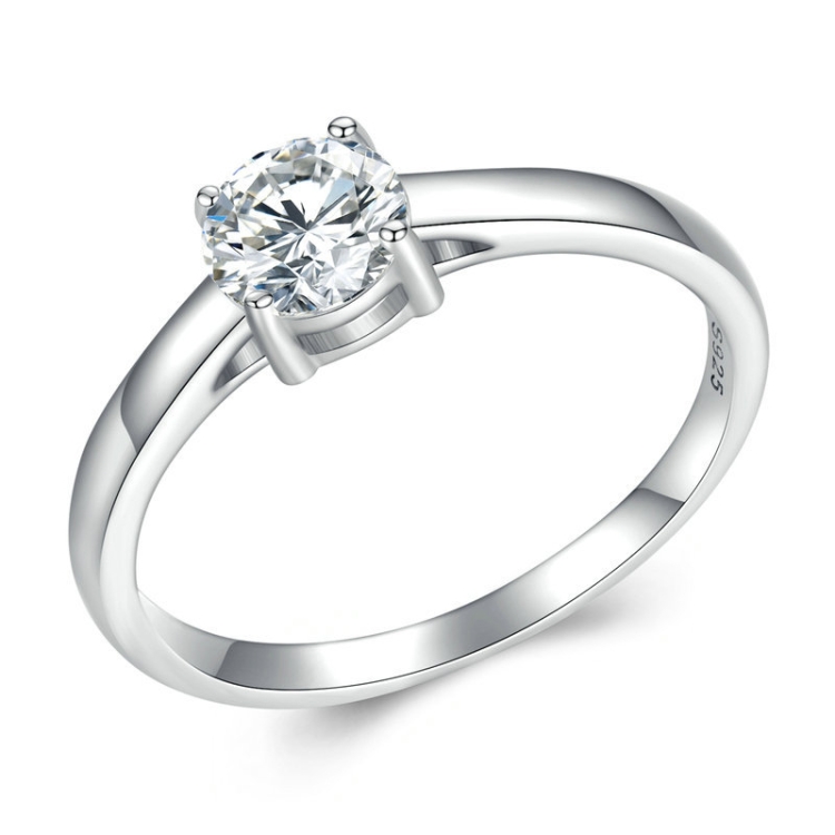MSR005 Sterling Silver S925 Four Claw Moissanite Ring White Gold Plated Jewellery, Size: No.8