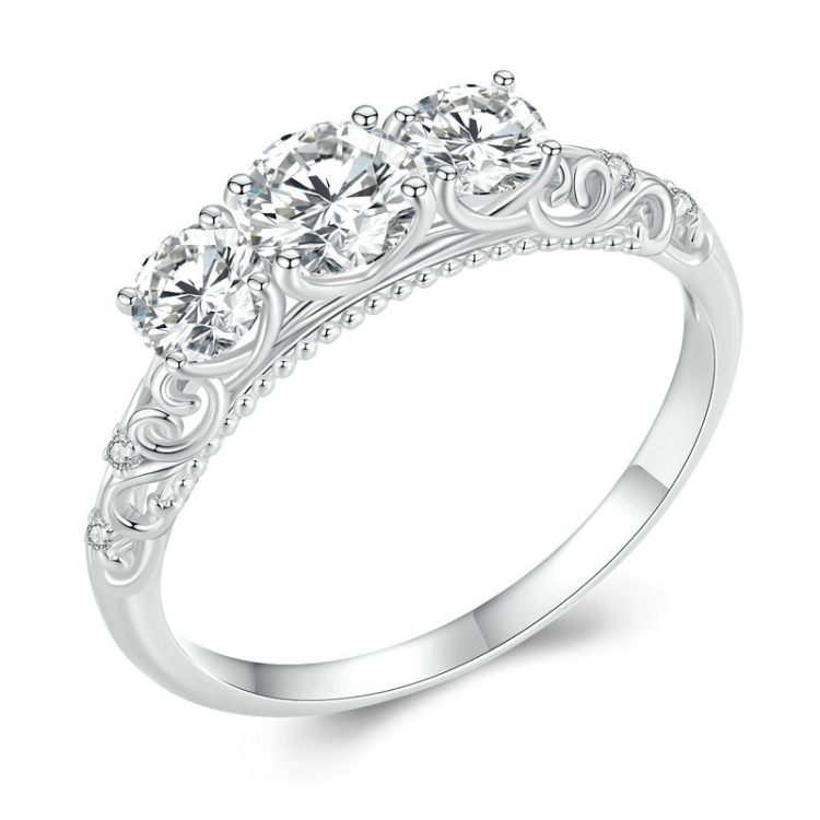 MSR009 Sterling Silver S925 Lace White Gold Plated Moissanite Ring(No.10)