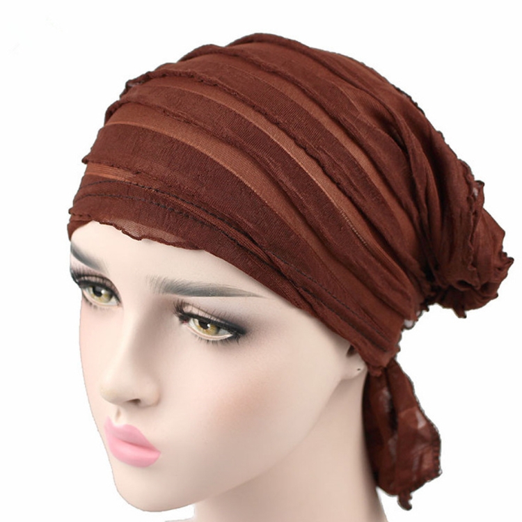 Muslim Stacking Cap Chiffon Fold Turban Cap Chemotherapy Cap (Coffee)