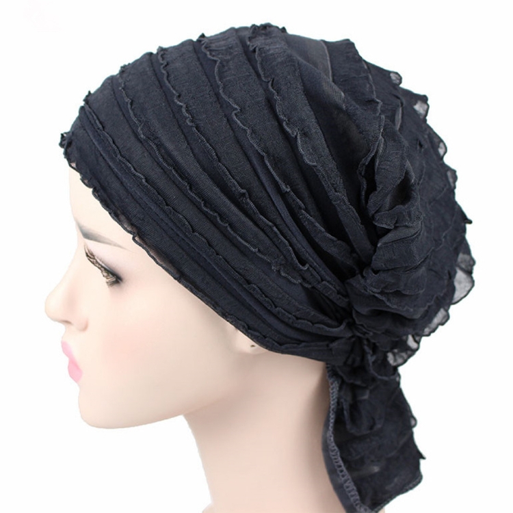 Muslim Stacking Cap Chiffon Fold Turban Cap Chemotherapy Cap (Grey)