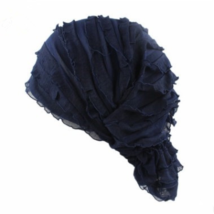 Muslim Stacking Cap Chiffon Fold Turban Cap Chemotherapy Cap (Navy Blue)