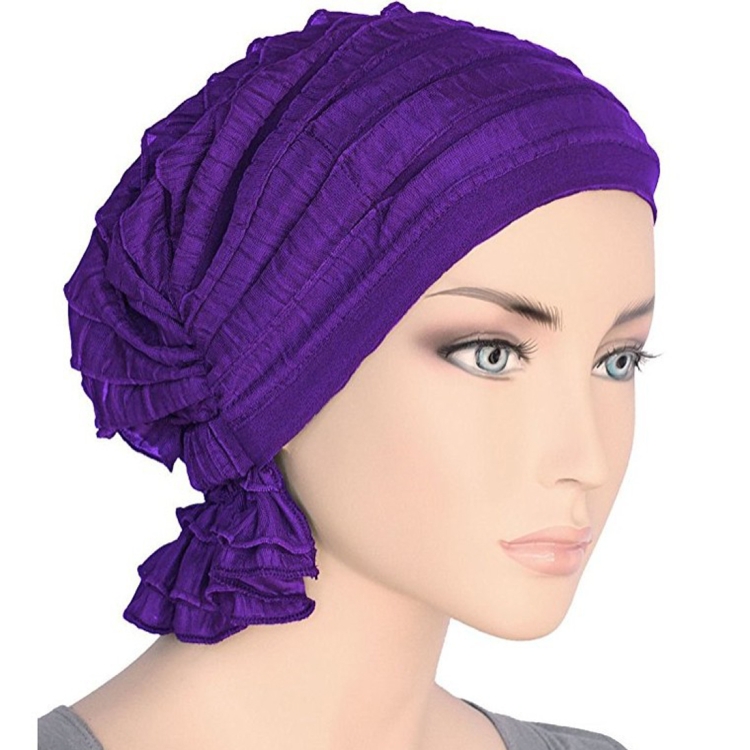 Muslim Stacking Cap Chiffon Fold Turban Cap Chemotherapy Cap (Purple)