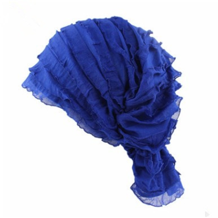 Muslim Stacking Cap Chiffon Fold Turban Cap Chemotherapy Cap (Sapphire Blue)