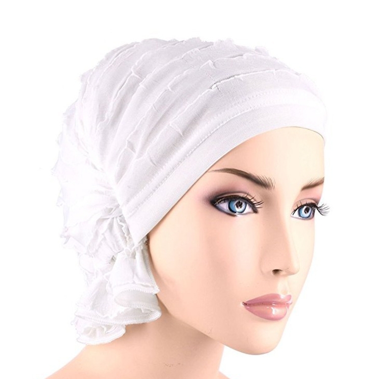 Muslim Stacking Cap Chiffon Fold Turban Cap Chemotherapy Cap (White)