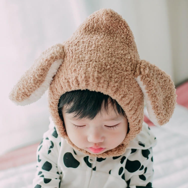 MZ5219 Children Hat Autumn And Winter Soft Velvet Cartoon Ear Shape Warm Hat(Brown)