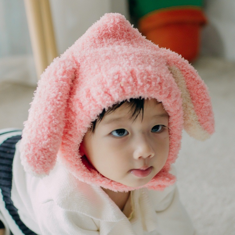 MZ5219 Children Hat Autumn And Winter Soft Velvet Cartoon Ear Shape Warm Hat(Dark Pink)