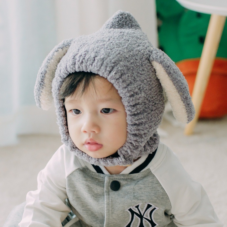 MZ5219 Children Hat Autumn And Winter Soft Velvet Cartoon Ear Shape Warm Hat(Gray)