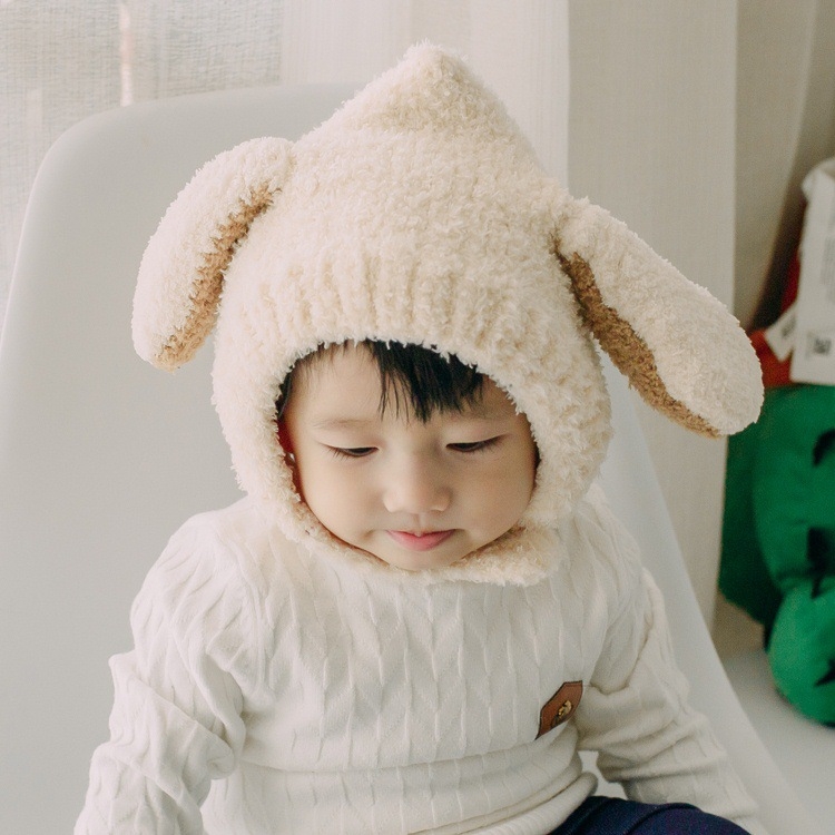 MZ5219 Children Hat Autumn And Winter Soft Velvet Cartoon Ear Shape Warm Hat(Milky White)