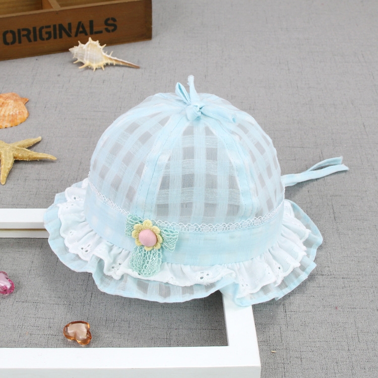 MZ5922 Lace Flower Princess Hat Summer Thin Baby Hat Sun Protection Hat, Size: 46cm(Light Blue)