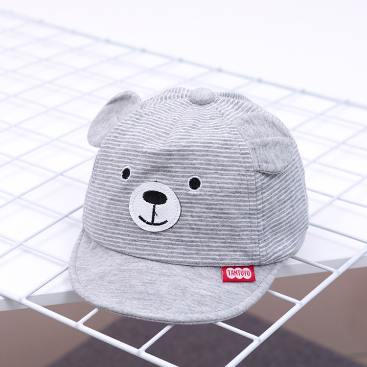 MZ7230 Bear Striped Pattern Soft Brim Caps Baby Cartoon Cotton Hats, Size: 46cm Adjustable(Gray)