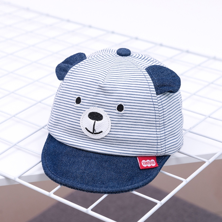 MZ7230 Bear Striped Pattern Soft Brim Caps Baby Cartoon Cotton Hats, Size: 46cm Adjustable(Navy)