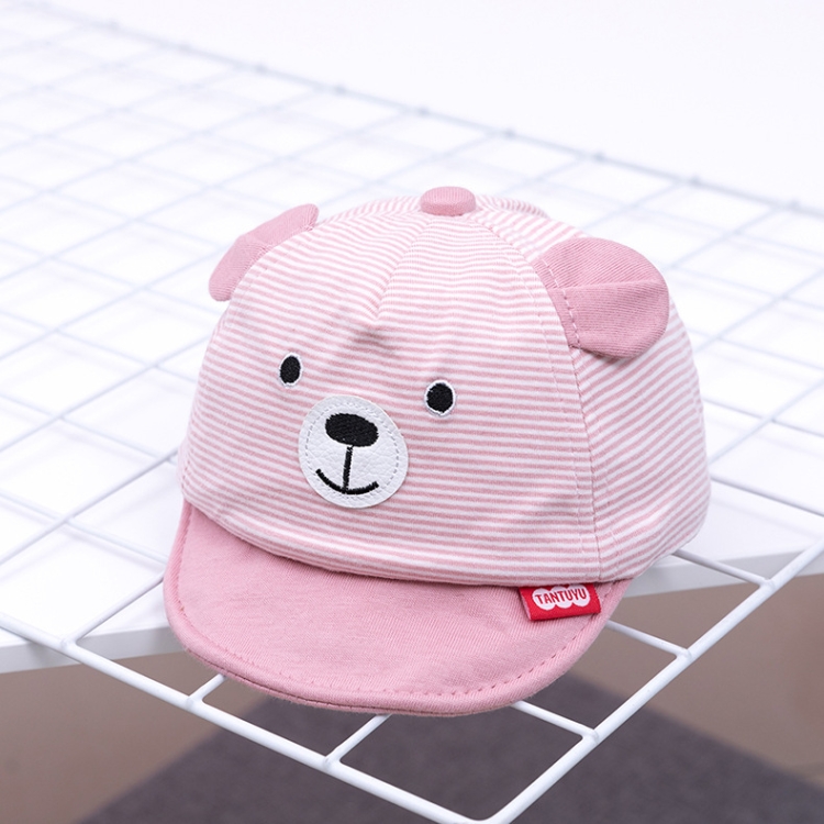MZ7230 Bear Striped Pattern Soft Brim Caps Baby Cartoon Cotton Hats, Size: 46cm Adjustable(Pink)