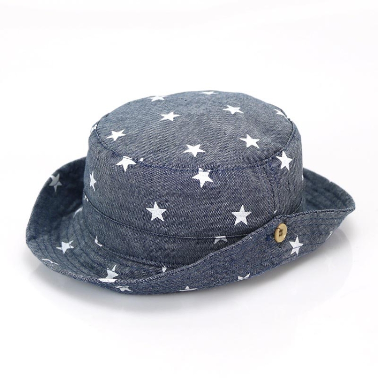 MZ7938 Spring Small Star Pattern Children Basin Hat Sun Hat, Size: L (52cm)(Dark Denim Blue)