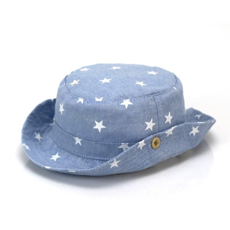 MZ7938 Spring Small Star Pattern Children Basin Hat Sun Hat, Size: L (52cm)(Light Denim Blue)