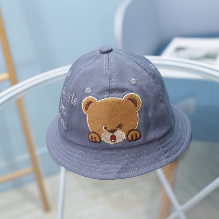MZ8871 Cartoon Little Bear Pattern Children Basin Hat  Baby Fisherman Hat, Size: Around 46cm(Dark Gray)
