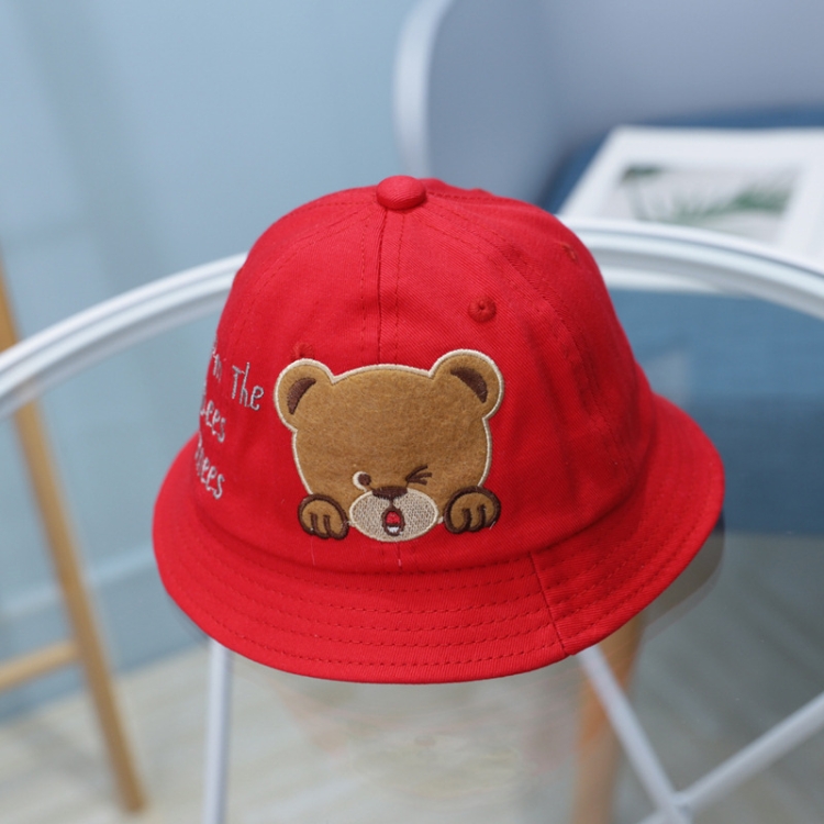 MZ8871 Cartoon Little Bear Pattern Children Basin Hat  Baby Fisherman Hat, Size: Around 46cm(Red)