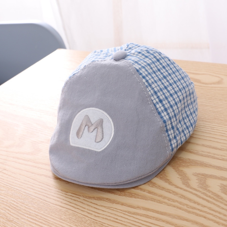 MZ9741 Embroidered Letter Lattice Hat Children Autumn Simple Beret, Size: Around 48cm(Blue)