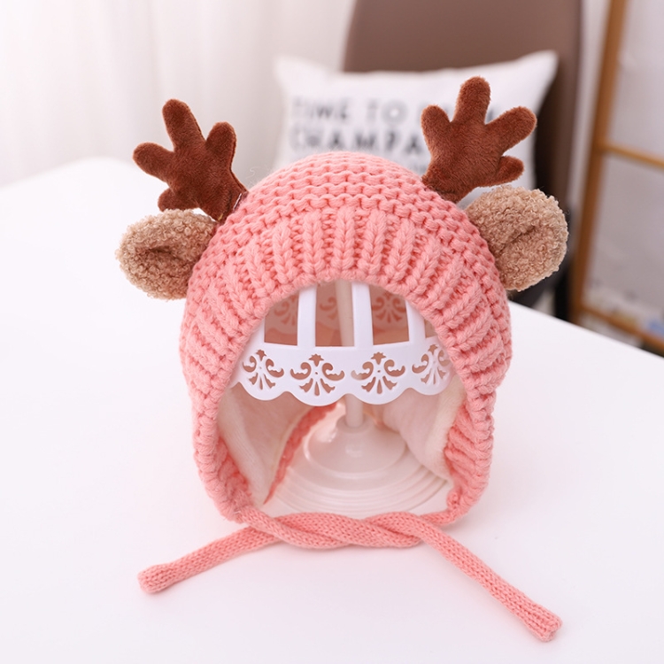 MZ9789 Little Antlers Baby Knitted Hat Baby Wool Warm Hat, Size: Around 46-48cm(Pink)