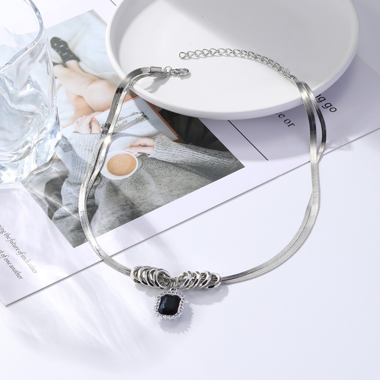 N2211-7 Black Crystal Hip-Hop Flat Snake Chain Dual-Layer Snake Bone Chain