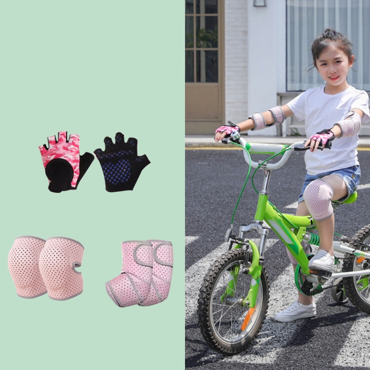 Nailekesi Kids Outdoor Sports Equipment Anti-fall Protective Gear, Color: Pink 6 In 1(S)