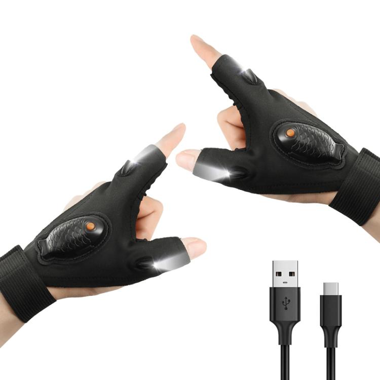 Night Riding Lighting Car Repair Fish Rechargeable LED Light Gloves, Style: Black-Left And Right Hand